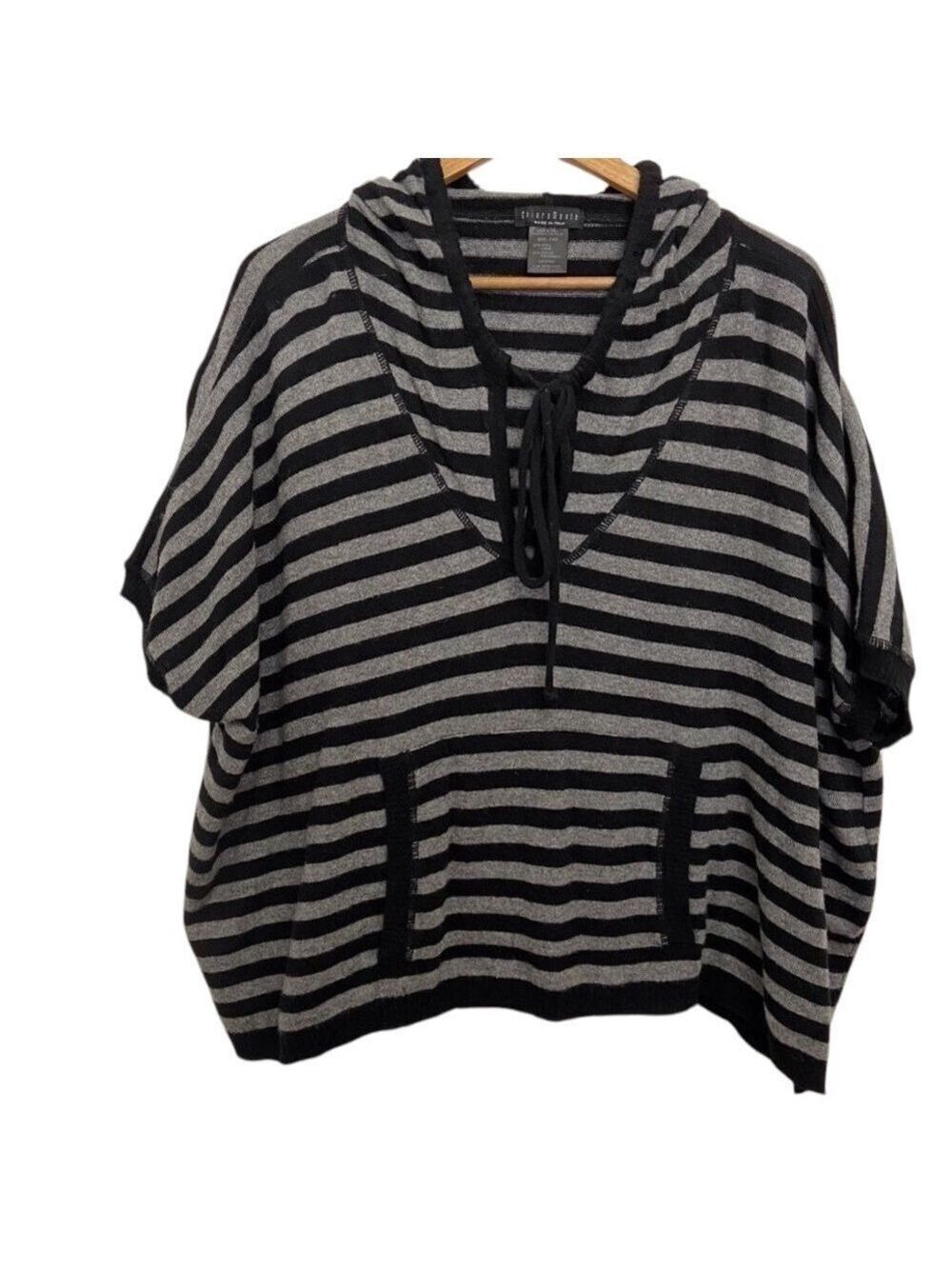 CHIARAMENTE italian wool oversized poncho hood sweater black grey small medium